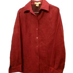 Notations Burgundy Red Long Sleeves Blouse Button Front Fully Lined